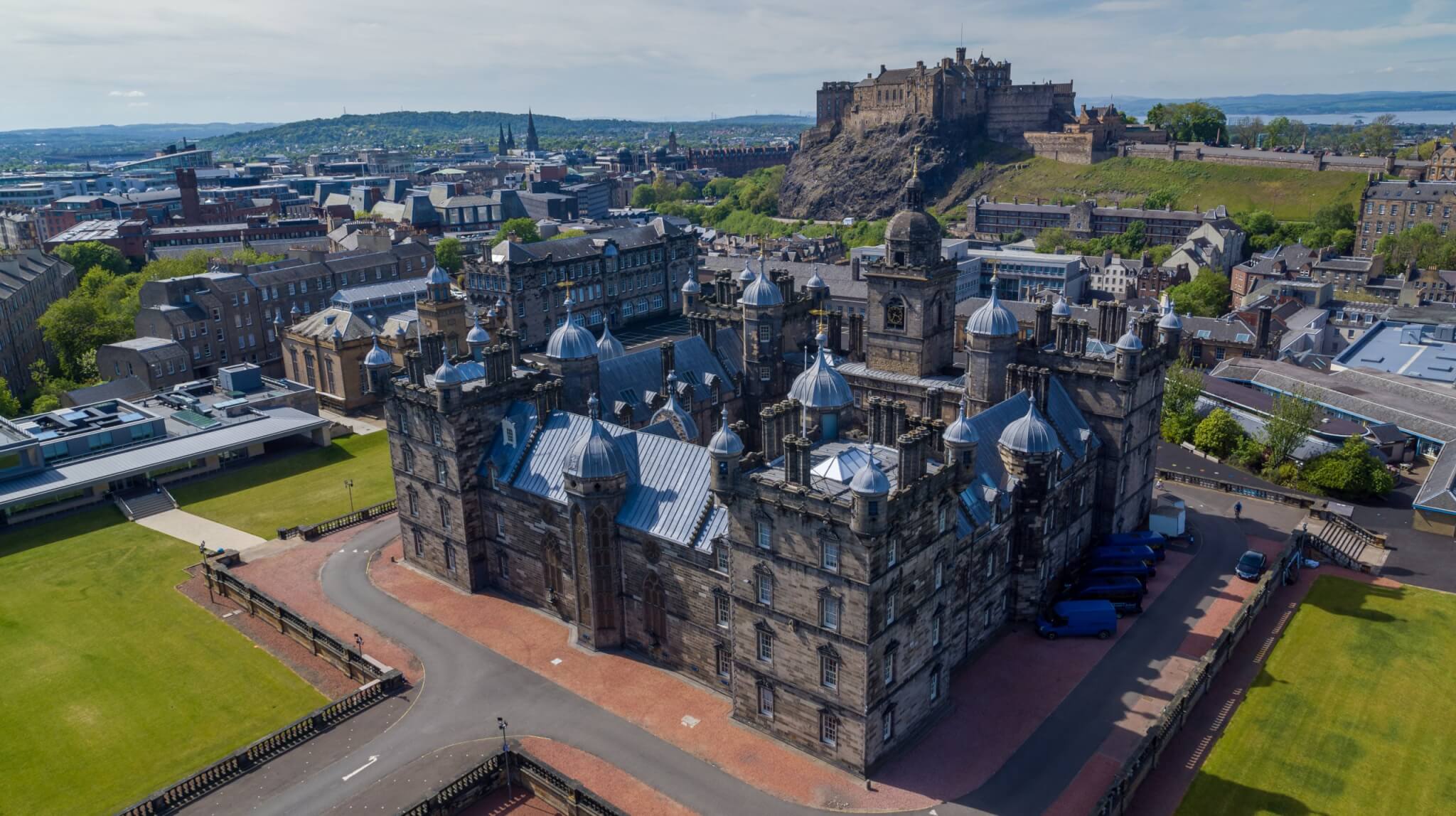 George Heriot's Aerial View with Edinburgh Casle